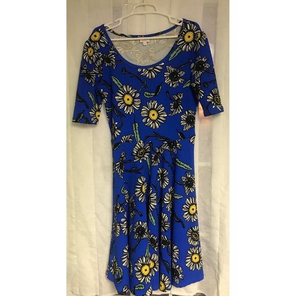 LuLaRoe Dresses & Skirts - LuLaRoe Nicole Dress Womens XL Royal Blue Daisy Floral Fit Flare Elbow Sleeve